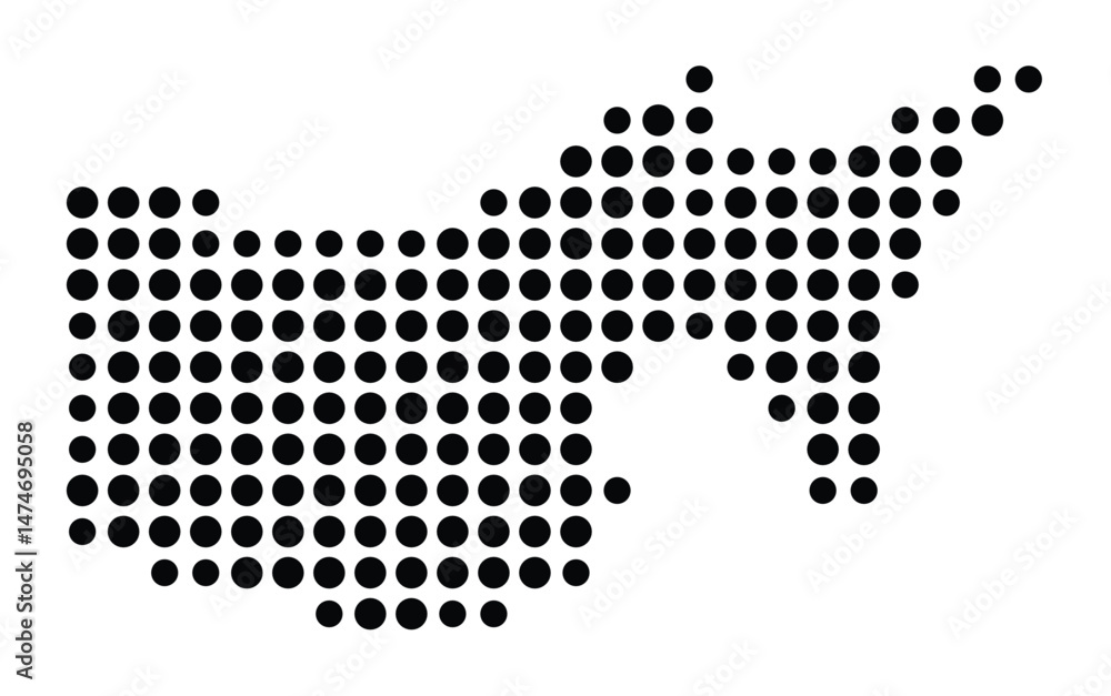 Symbol Map of the city Wörth am Rhein (Rheinland-Pfalz, Germany) showing the city with a pattern of just a few black dots