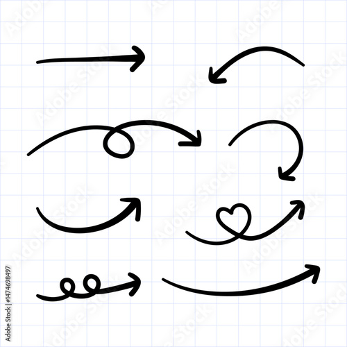 Doddle arrow set, vector set,  collection of hand drawn arrows.