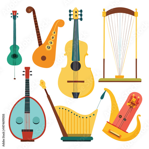 Six classic harmony instrument isolated on white background