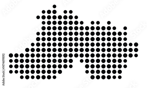 Symbol Map of the city Langenau (Baden-Württemberg, Germany) showing the city with a pattern of just a few black dots