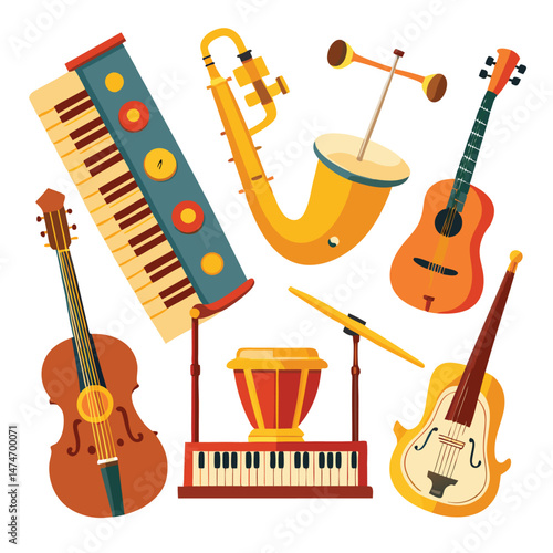 Six instrumental  instrument isolated on white background