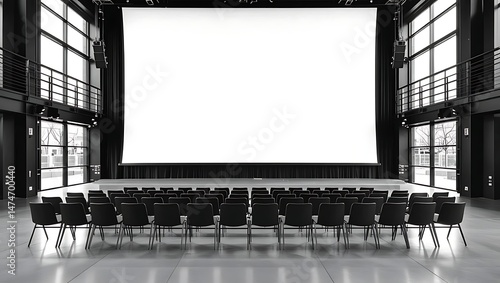 empty conference hall with blank screen
