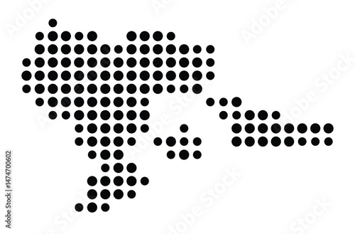 Symbol Map of the city Müllheim (Baden-Württemberg, Germany) showing the city with a pattern of just a few black dots