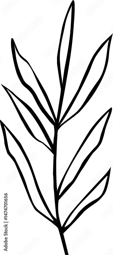 Naklejka premium Hand drawn tropical leaf line art shape illustration