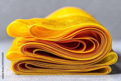 Wallpaper Mural Bright yellow folded fabric displaying smooth texture and a vibrant color in a minimalist setting Torontodigital.ca