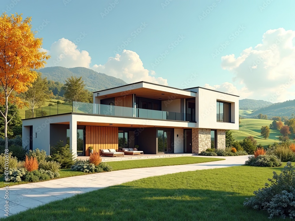 a home on colored background. A modern banner for the advertisement of country houses a home on colored background. A modern banner for the advertisement of country houses