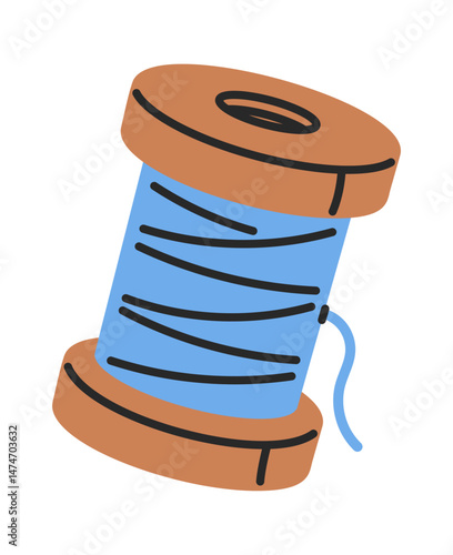 Blue thread bobbin hand drawn