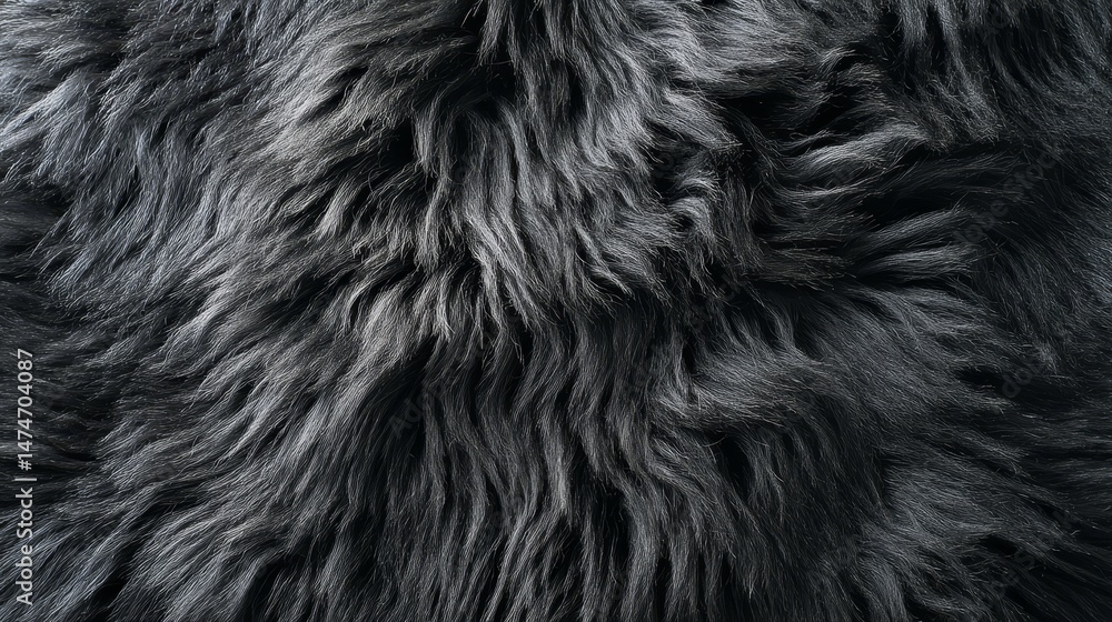 black fur texture top view. black sheepskin background. Fur pattern. Texture of black shaggy fur. black fur texture top view. black sheepskin background. Fur pattern. Texture of black shaggy fur.
