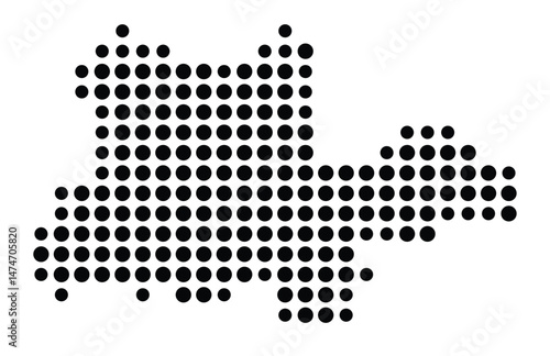 Symbol Map of the city Buchloe (Bayern, Germany) showing the city with a pattern of just a few black dots