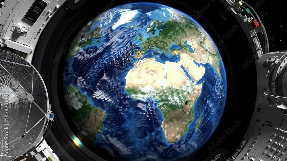 Viewing Rotating Earth from Space Station Window Realistic CGI Viewing Rotating Earth from Space Station Window Realistic CGI