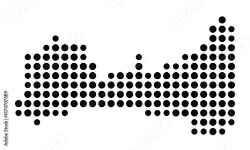 Symbol Map of the city Gersthofen (Bayern, Germany) showing the city with a pattern of just a few black dots
