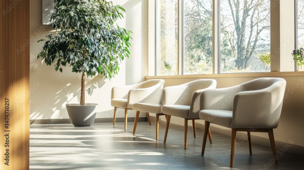 Fototapeta premium Cozy Waiting Room with Armchairs and Neutral Tones