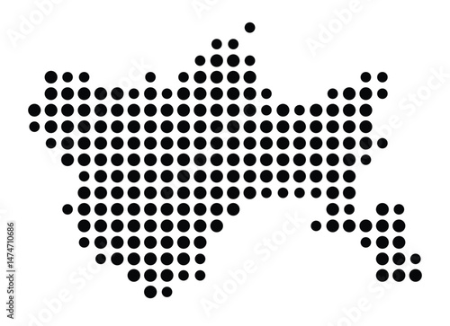 Symbol Map of the city Moosburg a.d.Isar (Bayern, Germany) showing the city with a pattern of just a few black dots