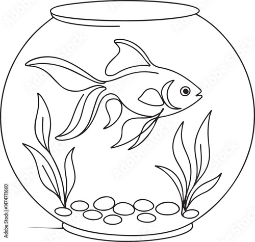 Goldfish in Bowl Minimalist Line Art Vector