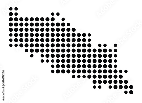Symbol Map of the city Weilheim i.OB (Bayern, Germany) showing the city with a pattern of just a few black dots