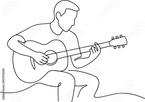 Guitar Playing Man Line Art Vector Design