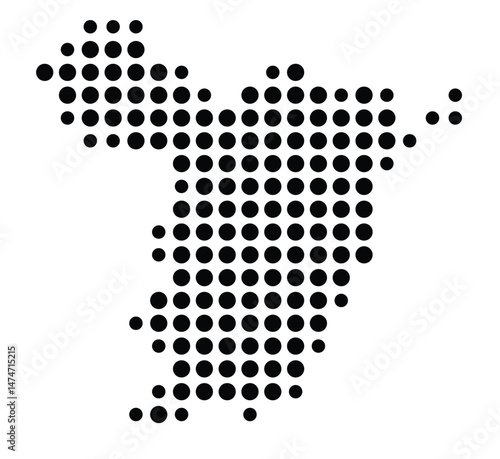 Symbol Map of the city Riegelsberg (Saarland, Germany) showing the city with a pattern of just a few black dots