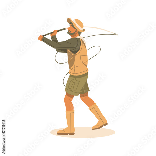 hipster man ready to fishing illustration