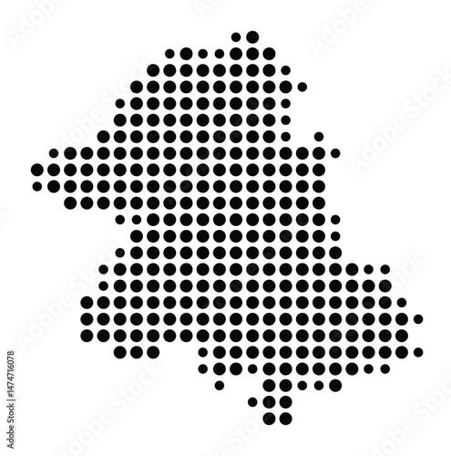 Symbol Map of the city Angermünde (Brandenburg, Germany) showing the city with a pattern of just a few black dots