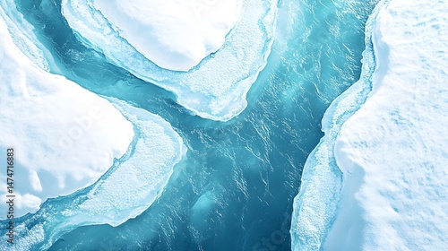 Melting icebergs create unique waterways arctic ocean aerial photography cold environment high angle climate change impact
