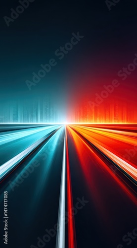 Abstract Light Speed - Blue and Red Streaks, Futuristic City
