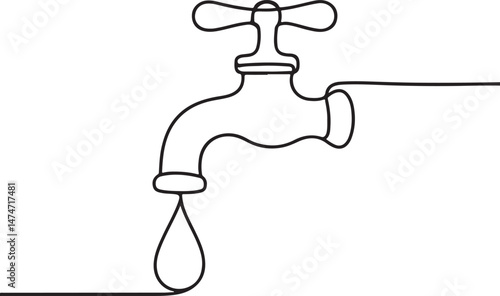 Water Tap with Drop One Line Drawing