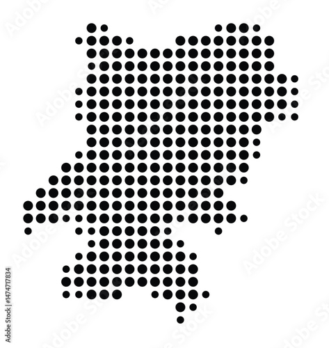 Symbol Map of the city Senftenberg (Brandenburg, Germany) showing the city with a pattern of just a few black dots