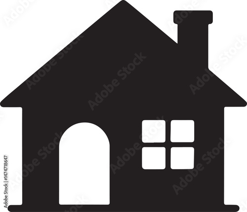 Home with Chimney Black Silhouette