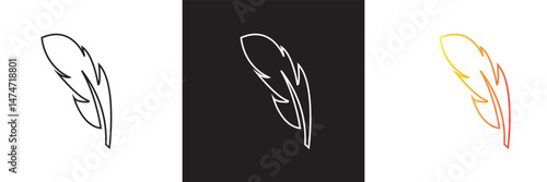 Light weight bird feather icon.  Vector for websites, mobile interfaces, presentations, banner, visual branding etc. Vector illustration. isolated on white and black background. EPS 10
