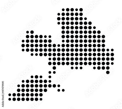 Symbol Map of the city Ludwigslust (Mecklenburg-Vorpommern, Germany) showing the city with a pattern of just a few black dots