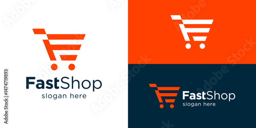 Creative modern fast shop logo template. Simple shopping cart with letter F logo design vector illustration.