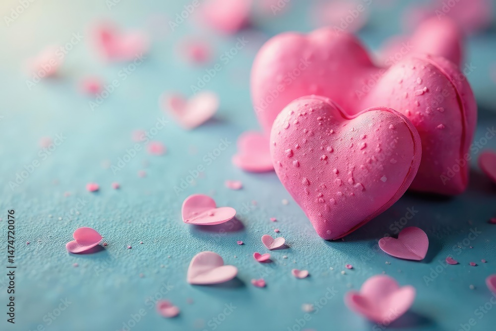 Obraz premium Close-up of delicate, pink hearts, lovely texture, soft lighting , artistic, romantic, light pink