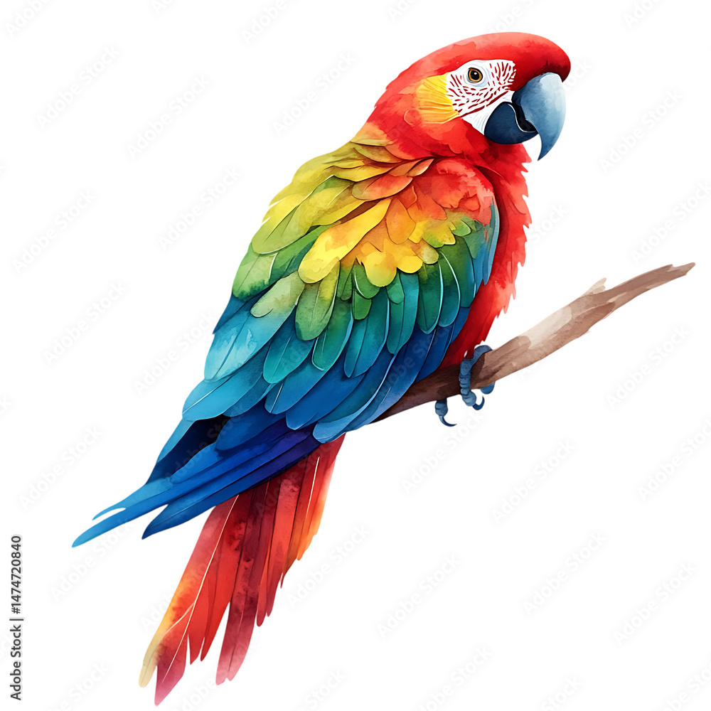 Detailed digital illustration of a brightly colored parrot resting on a twig against a backdrop of vivid colors. Detailed digital illustration of a brightly colored parrot resting on a twig against a backdrop of vivid colors.