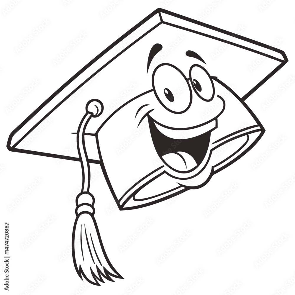 Obraz premium Cartoon Graduation Cap with a Smiling Face and Tassel