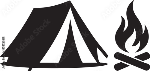 Tent and Campfire Camping Icon Silhouette