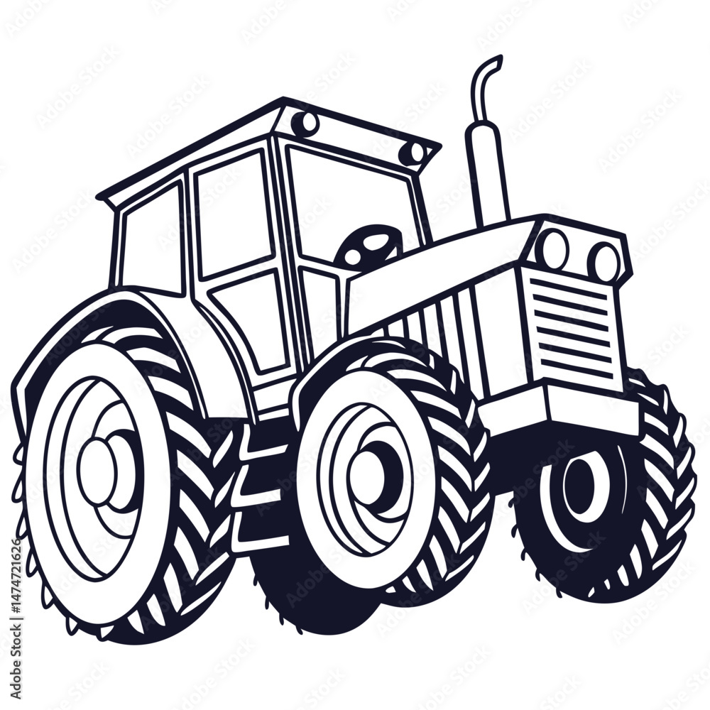 Obraz premium Sketch of a Vintage Tractor with Large Wheel