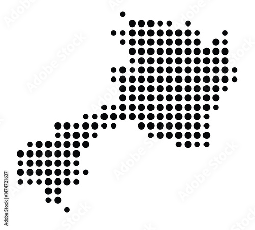 Symbol Map of the city Weißwasser_O.L. (Sachsen, Germany) showing the city with a pattern of just a few black dots