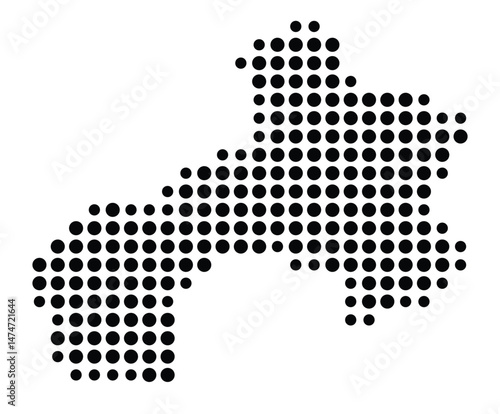 Symbol Map of the city Werdau (Sachsen, Germany) showing the city with a pattern of just a few black dots