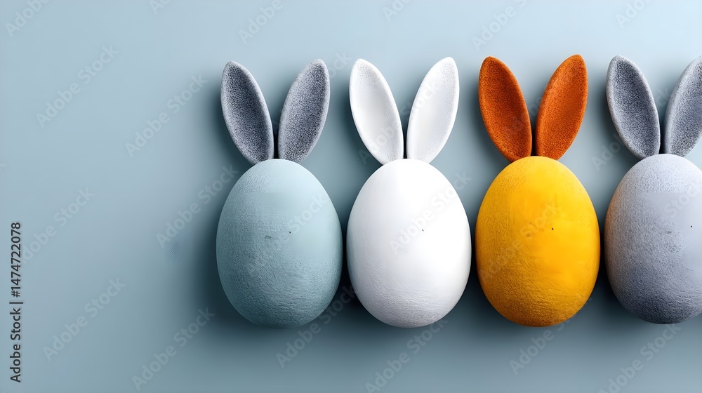 Colorful Easter eggs with bunny ears on a pastel background Colorful Easter eggs with bunny ears on a pastel background