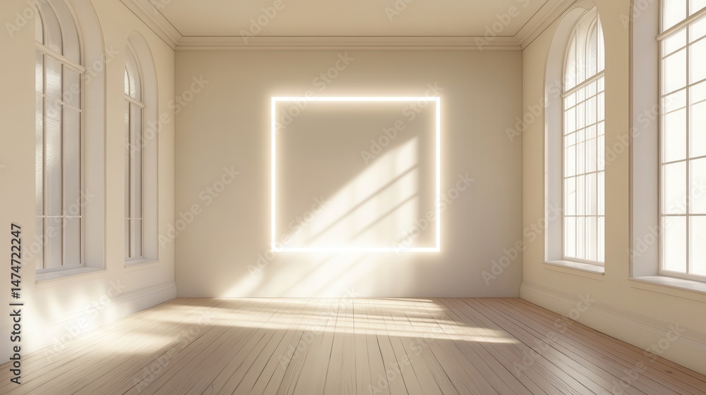 White and beige room with large wall mockup frame U White and beige room with large wall mockup frame U