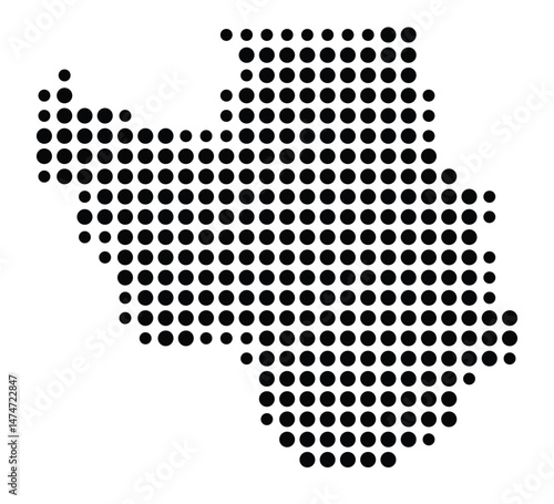Symbol Map of the city Landsberg (Sachsen-Anhalt, Germany) showing the city with a pattern of just a few black dots