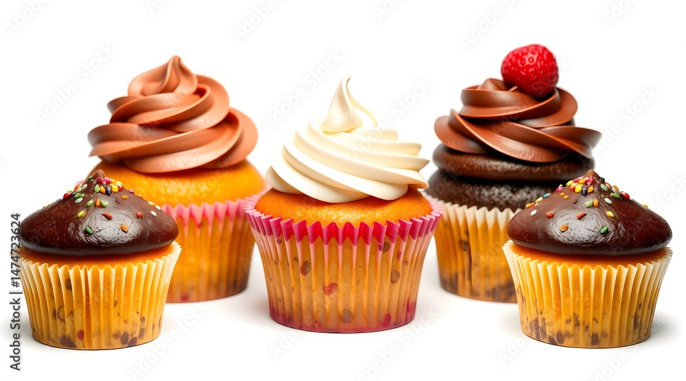 Delicious Cupcake with Whipped Pastel Swirl Frosting on White Background – High-Quality Stock Image for Bakery, Dessert, and Celebration Concepts Delicious Cupcake with Whipped Pastel Swirl Frosting on White Background – High-Quality Stock Image for Bakery, Dessert, and Celebration Concepts