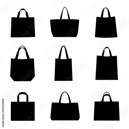 Set bag silhouette isolated vector on white background 