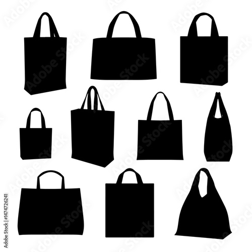 Set bag silhouette isolated vector on white background 