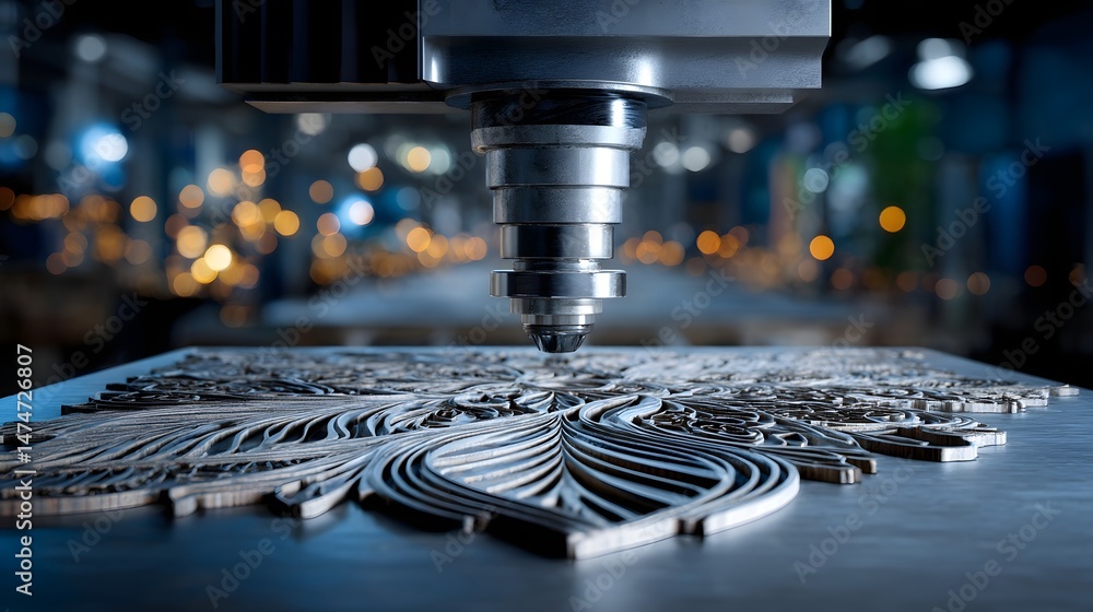 Advanced cnc machine cutting metal with intricate designs and focused attention to detail Advanced cnc machine cutting metal with intricate designs and focused attention to detail