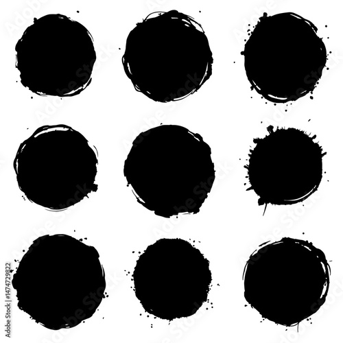 Grunge circles round frames, grunge textured hand drawn elements set, vector illustration graphic design elements