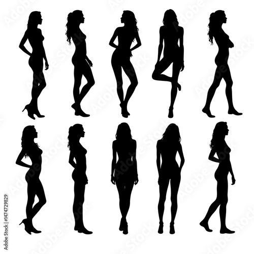 Set women silhouette isolated vector on white background 