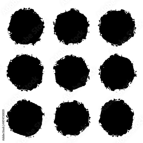 Grunge circles round frames, grunge textured hand drawn elements set, vector illustration graphic design elements