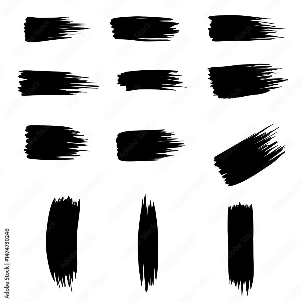 Brush strokes vector illustration, abstract grunge texture on white background. Straight long hand drawn stripes background	