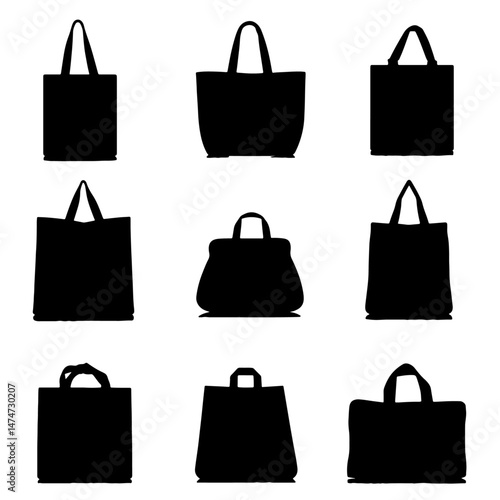 Set bag silhouette isolated vector on white background 